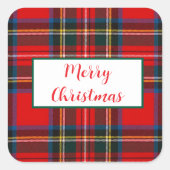 Royal Stewart Christmas MERRY XMAS Plaid Vierkante Sticker (Voorkant)