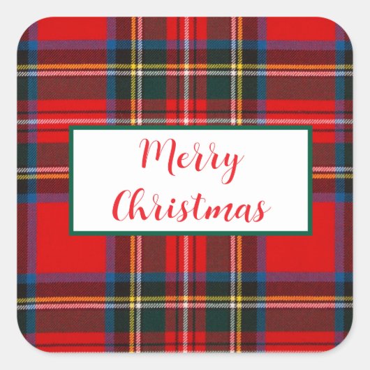 Royal Stewart Christmas MERRY XMAS Plaid Vierkante Sticker (Voorkant)