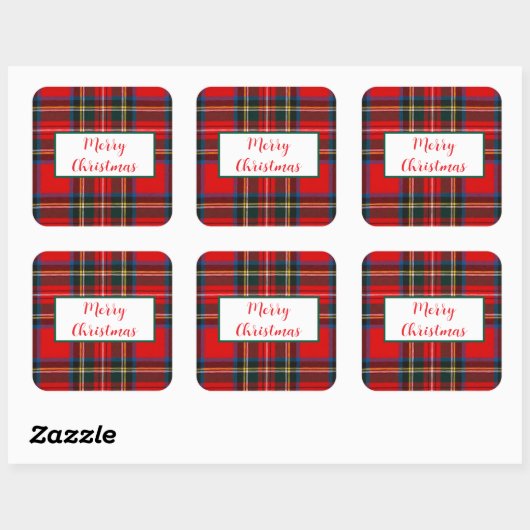 Royal Stewart Christmas MERRY XMAS Plaid Vierkante Sticker (Vel)