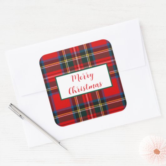 Royal Stewart Christmas MERRY XMAS Plaid Vierkante Sticker (Envelop)