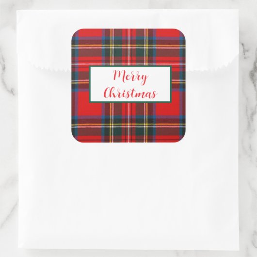 Royal Stewart Christmas MERRY XMAS Plaid Vierkante Sticker (Tas)