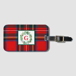 Royal Stewart Christmas MONOGRAM Plaid Wreath Bagagelabel