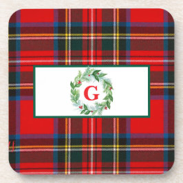 Royal Stewart Christmas MONOGRAM Plaid Wreath Bier Onderzetter