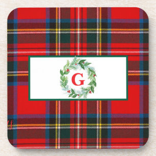 Royal Stewart Christmas MONOGRAM Plaid Wreath Bier Onderzetter
