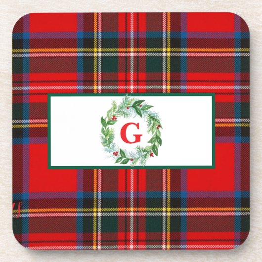 Royal Stewart Christmas MONOGRAM Plaid Wreath Bier Onderzetter (Voorkant)