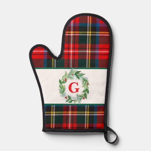 Royal Stewart Christmas MONOGRAM Plaid Wreath Ovenwant (Voorkant)