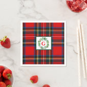 Royal Stewart Christmas MONOGRAM Plaid Wreath Servet (Insitu)
