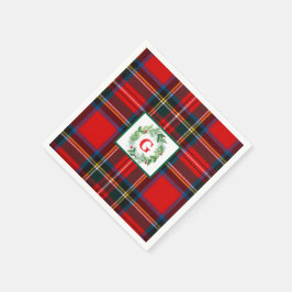 Royal Stewart Christmas MONOGRAM Plaid Wreath Servet
