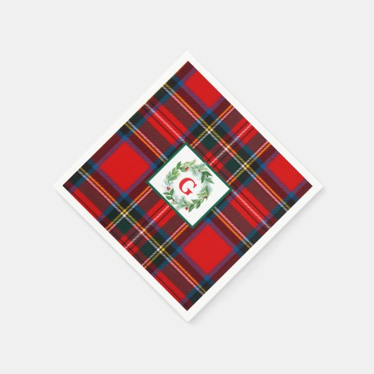 Royal Stewart Christmas MONOGRAM Plaid Wreath Servet (Hoek)