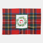 Royal Stewart Christmas MONOGRAM Plaid Wreath Theedoek (Horizontaal)