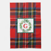 Royal Stewart Christmas MONOGRAM Plaid Wreath Theedoek (Verticaal)
