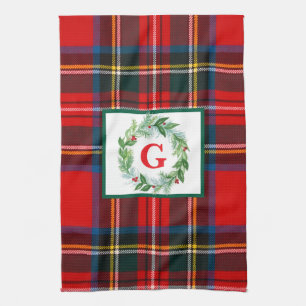Royal Stewart Christmas MONOGRAM Plaid Wreath Theedoek