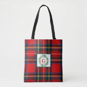 Royal Stewart Christmas MONOGRAM Plaid Wreath Tote Bag (Voorkant)