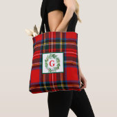 Royal Stewart Christmas MONOGRAM Plaid Wreath Tote Bag (Dichtbij)