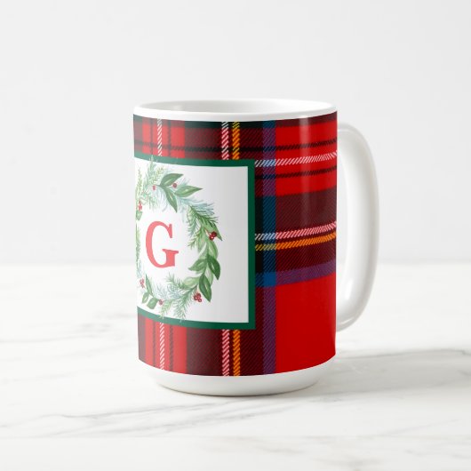 Royal Stewart Christmas Plaid MONOGRAM Koffiemok (Voorkant rechts)