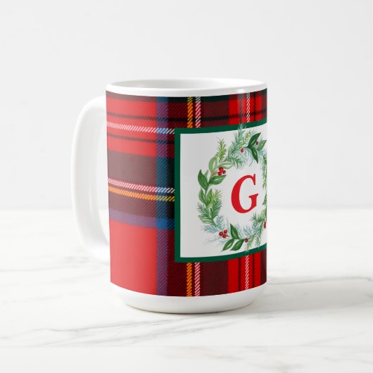 Royal Stewart Christmas Plaid MONOGRAM Koffiemok (Voorkant links)