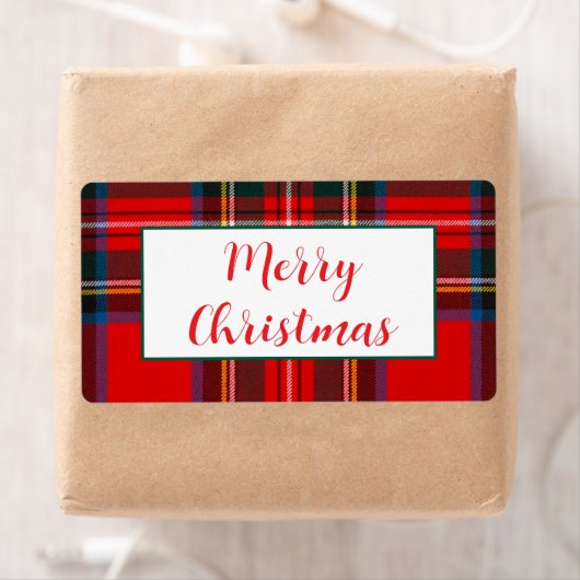 Royal Stewart Christmas Plaid PERSONALISEREN Rood  Etiket (Insitu)