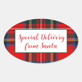 Royal Stewart Christmas Plaid Santa PERSONALISEREN Ovale Sticker