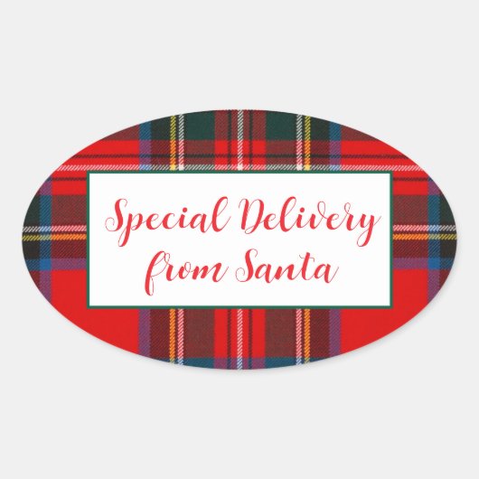Royal Stewart Christmas Plaid Santa PERSONALISEREN Ovale Sticker (Voorkant)