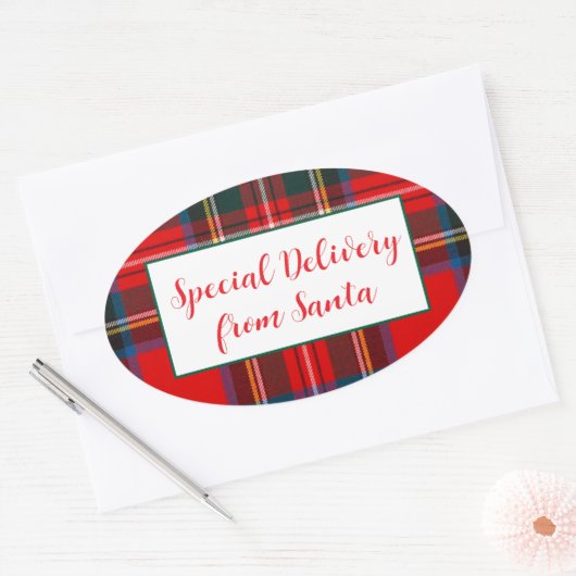 Royal Stewart Christmas Plaid Santa PERSONALISEREN Ovale Sticker (Envelop)
