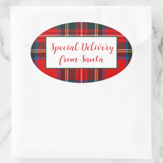 Royal Stewart Christmas Plaid Santa PERSONALISEREN Ovale Sticker (Tas)