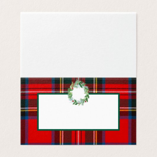 Royal Stewart Christmas Plaid Wreath Place kaart (Buitenkant ongevouwen)