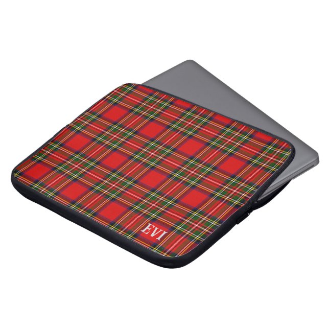 Royal Stewart Clan Tartan Plaid Monogram Naam Laptop Sleeve (Voorkant top)