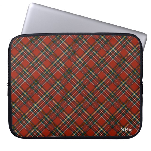 Royal Stewart Familie Tartan Rood Plaid Monogram Laptop Sleeve (Voorkant)