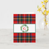 Royal Stewart Kerst Plaid MONOGRAM Krans  Kaart (Gele Bloem)