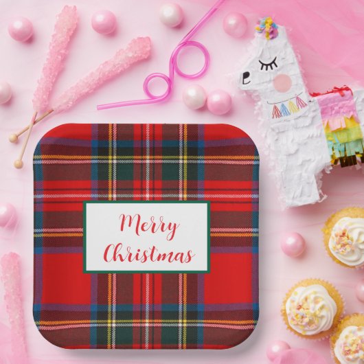 Royal Stewart Merry Christmas Plaid LG Papieren Bordje (Feest)