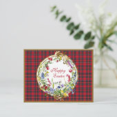 Royal Stewart Modern Scottish Tartan Easter Floral Feestdagenkaart (Staand voorkant)
