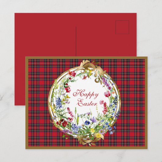 Royal Stewart Modern Scottish Tartan Easter Floral Feestdagenkaart (Voorkant / Achterkant)