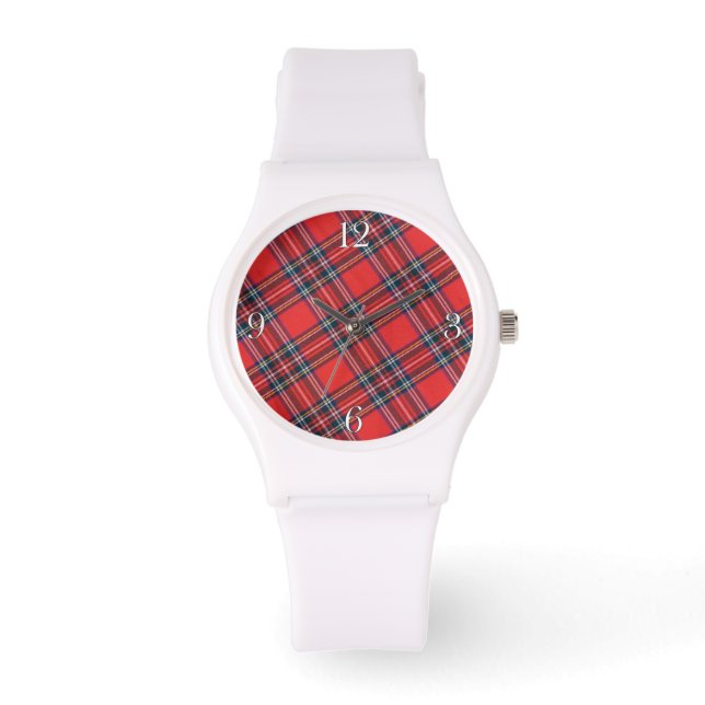 Royal Stewart Moderne Schotse Hoogland Clan Tartan Horloge (Voorkant)