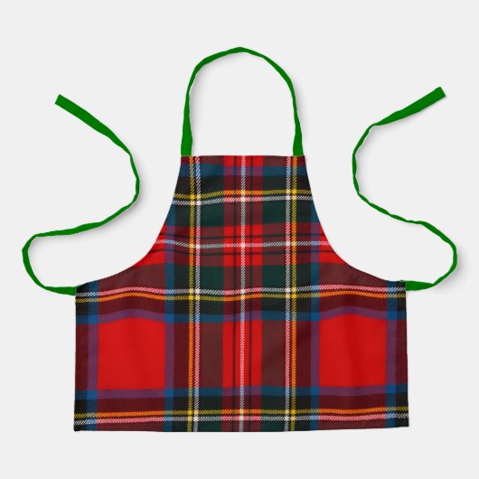Royal Stewart Red Plaid Green Strap Apron Schort (Voorkant)