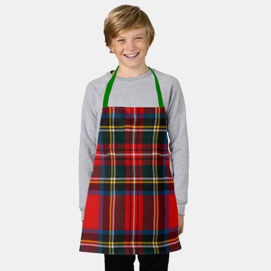 Royal Stewart Red Plaid Green Strap Apron Schort (Gedragen)