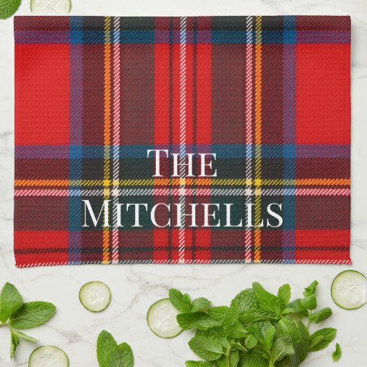 Royal Stewart Rode Plaid PERSONALISEER Theedoek (Gevouwen)