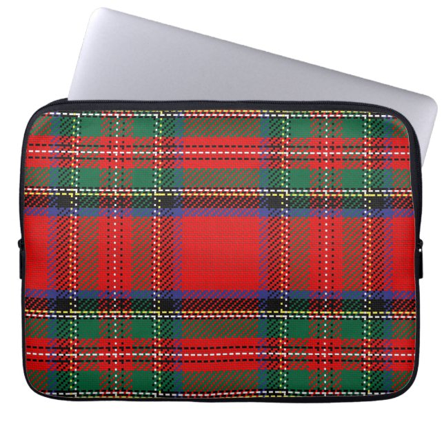 Royal Stewart rood en groen Schots tartan patroon Laptop Sleeve (Voorkant)