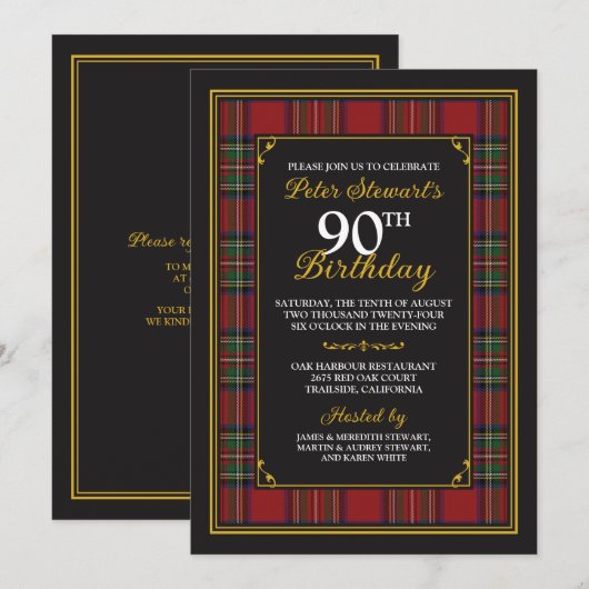 Royal Stewart Tartan 90ste verjaardag uitnodiging (Voorkant / Achterkant)