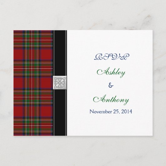 Royal Stewart Tartan Bruiloft RSVP Antwoorden Brie Uitnodiging Briefkaart (Voorkant)