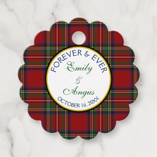 Royal Stewart Tartan Bruiloft Save a Date Bedankjes Labels (Voorkant)