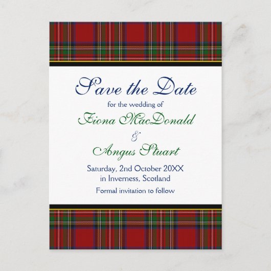 Royal Stewart Tartan Bruiloft Save a Date Briefkaa Aankondigingskaart (Voorkant)