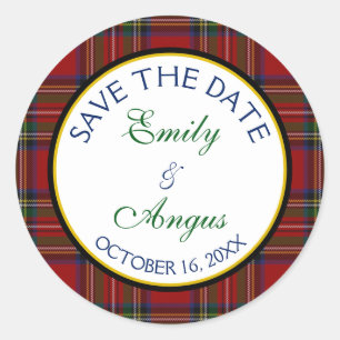 Royal Stewart Tartan Bruiloft Save a Date Sticker
