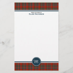 Royal Stewart Tartan Classic Rood Plaid Monogram Briefpapier