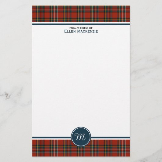 Royal Stewart Tartan Classic Rood Plaid Monogram Briefpapier (Voorkant)