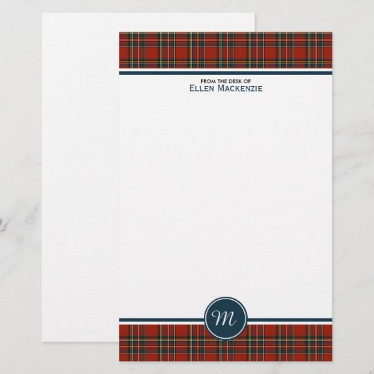 Royal Stewart Tartan Classic Rood Plaid Monogram Briefpapier (Voorkant / Achterkant)