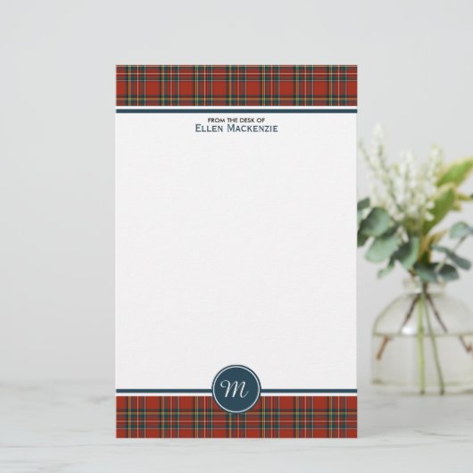 Royal Stewart Tartan Classic Rood Plaid Monogram Briefpapier (Staand voorkant)