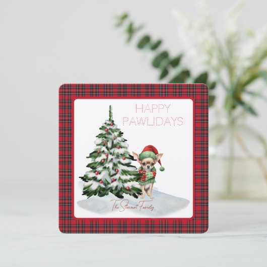 Royal Stewart Tartan Happy Pawholidays Hond (Staand voorkant)