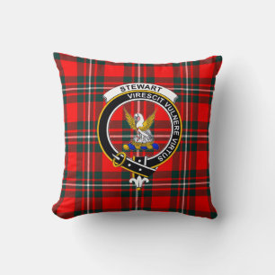Royal Stewart Tartan met Clan Badge en Motto Kussen