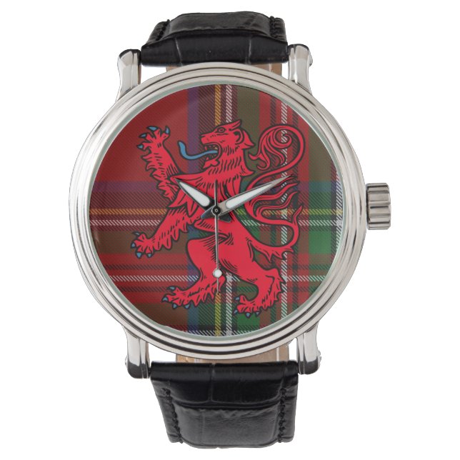 Royal Stewart Tartan met rode leeuw Rampant Horloge (Voorkant)