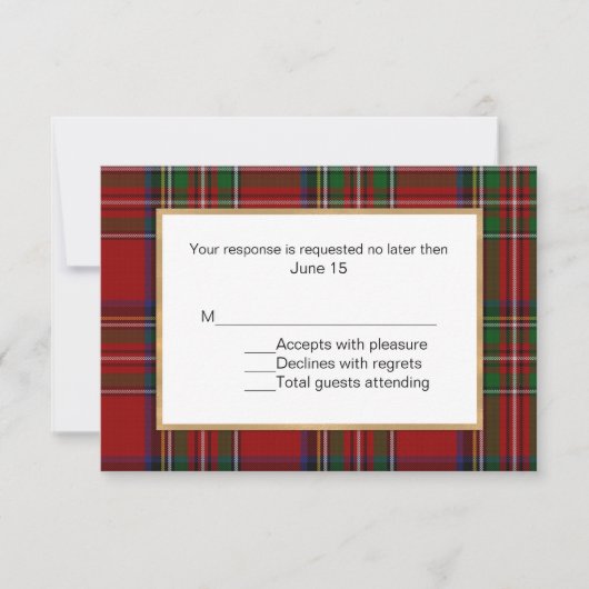 Royal Stewart Tartan Plaid Bruiloft RSVP Kaart (Voorkant)